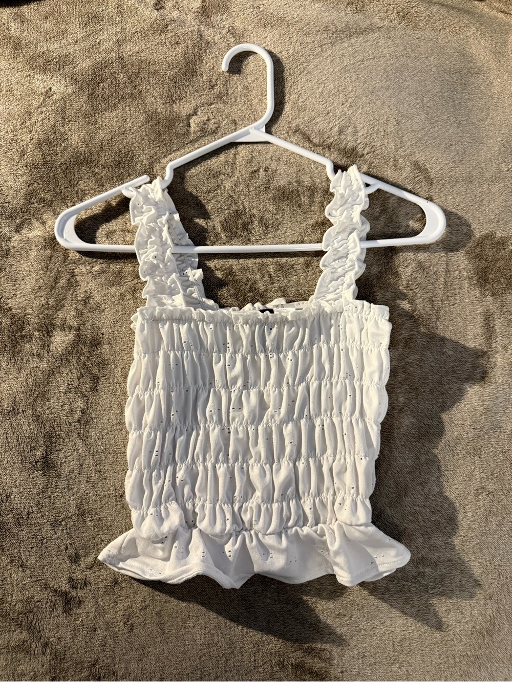 H&M - Smocked White Ruffle Strap Tank Top - Women's